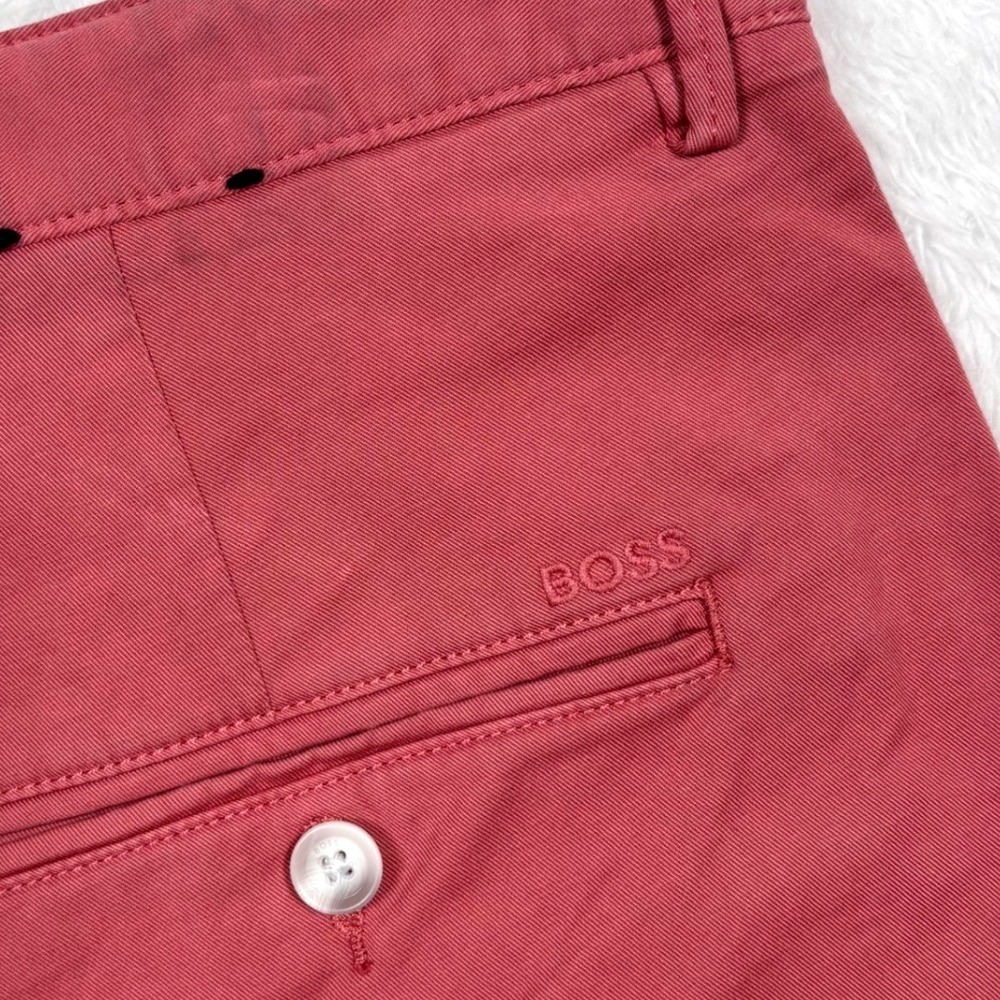 Hugo Boss Slice Shorts Mens 38R Salmon Pink Slim Fit Stretch Chino Casual Preppy